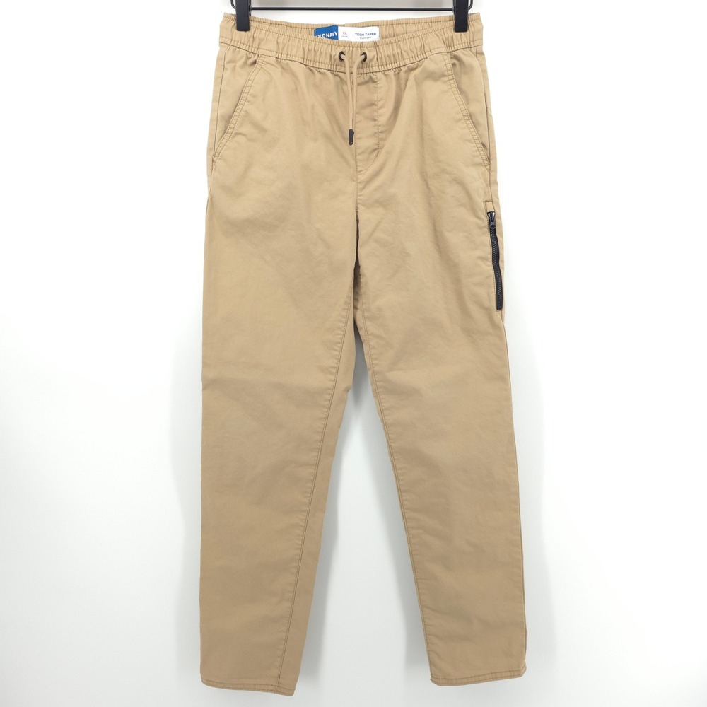 Old Navy Boys Pants Tech Taper XL 14-16 Tan Khaki Quick Dry Active Joggers